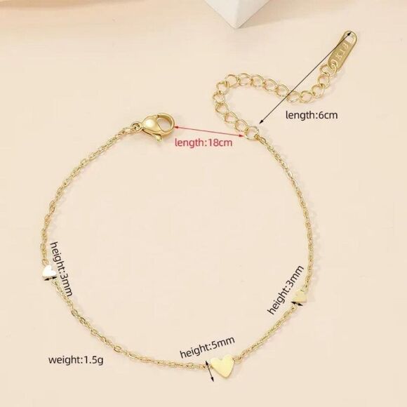 18K Gold Plated Tiny Little Heart Charm Bracelet Dainty Adjustable Bracelet Gift - Picture 5 of 5